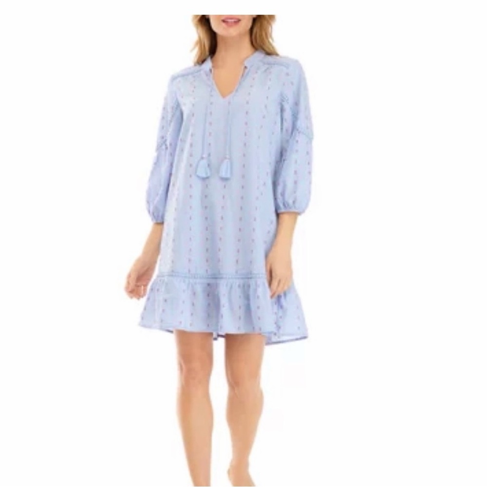 Crown & Ivy Tassel Dress Embroidered Dot Ruffle Hem Coastal Grandmother Plus 3X